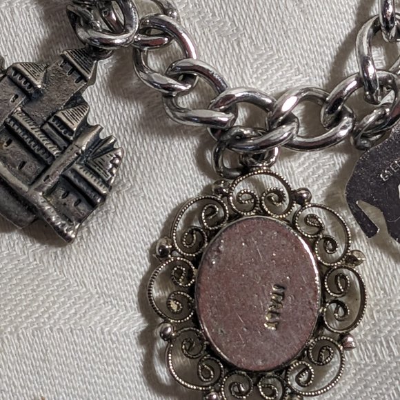 Sterling Silver New Link Eclectic Swiss Charm Bracelets With Seven VintageCharms - Picture 5 of 12